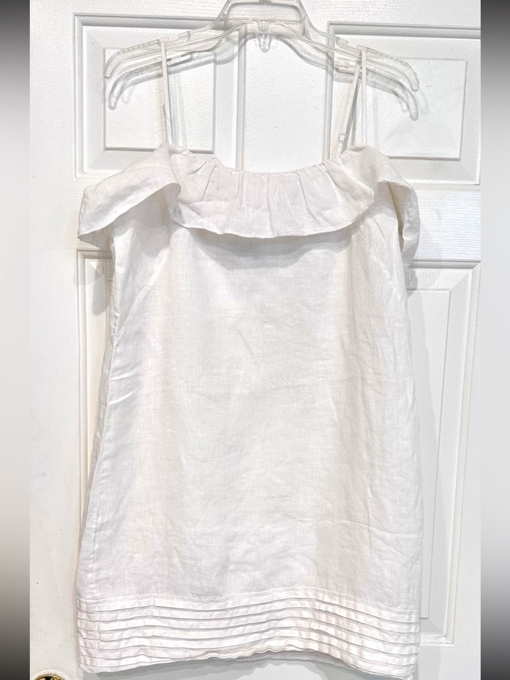 LOFT Ann Taylor White Linen Ruffle Dress Size 14 | Cottagecore Coastal Summer - Picture 2 of 7